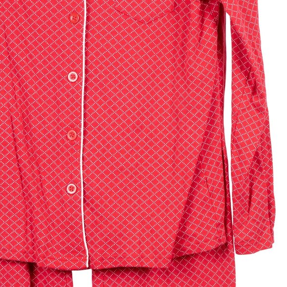 Croft & Barrow Pajama Set S Womens Red Diamond Print Button Up PJs Cotton Blend - Picture 4 of 8